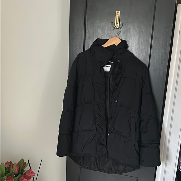 Old Navy Black Puffer Jacket Mid-Length Winter Essential - Picture 1 of 4